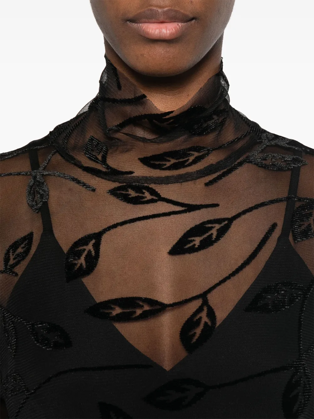 Norma Kamali Flocked-leaves Top In Black