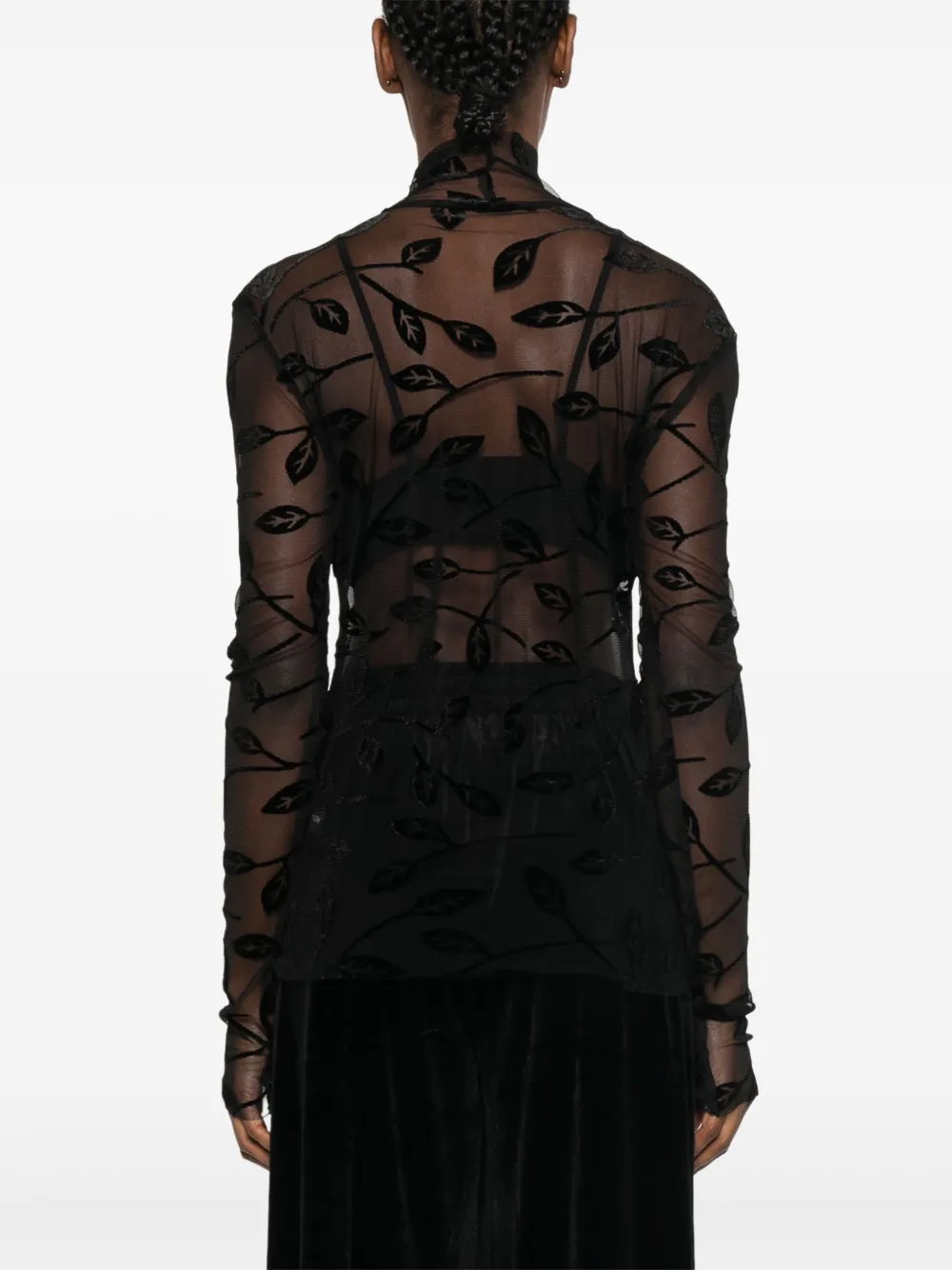 Norma Kamali Flocked-leaves Top In Black