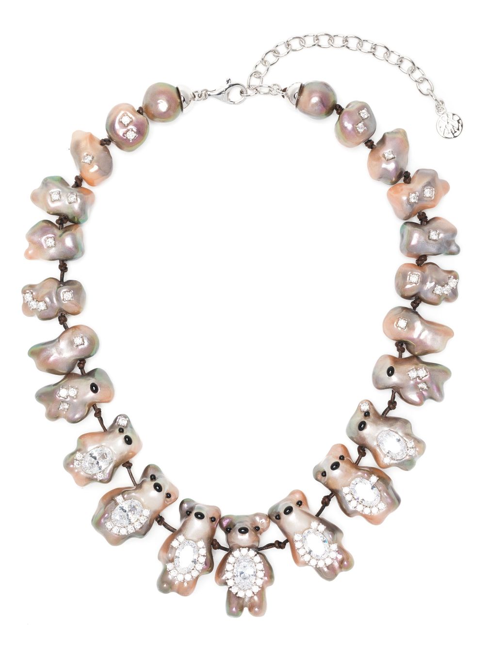 YVMIN mini pearlescent bear pearl necklace - Neutrals