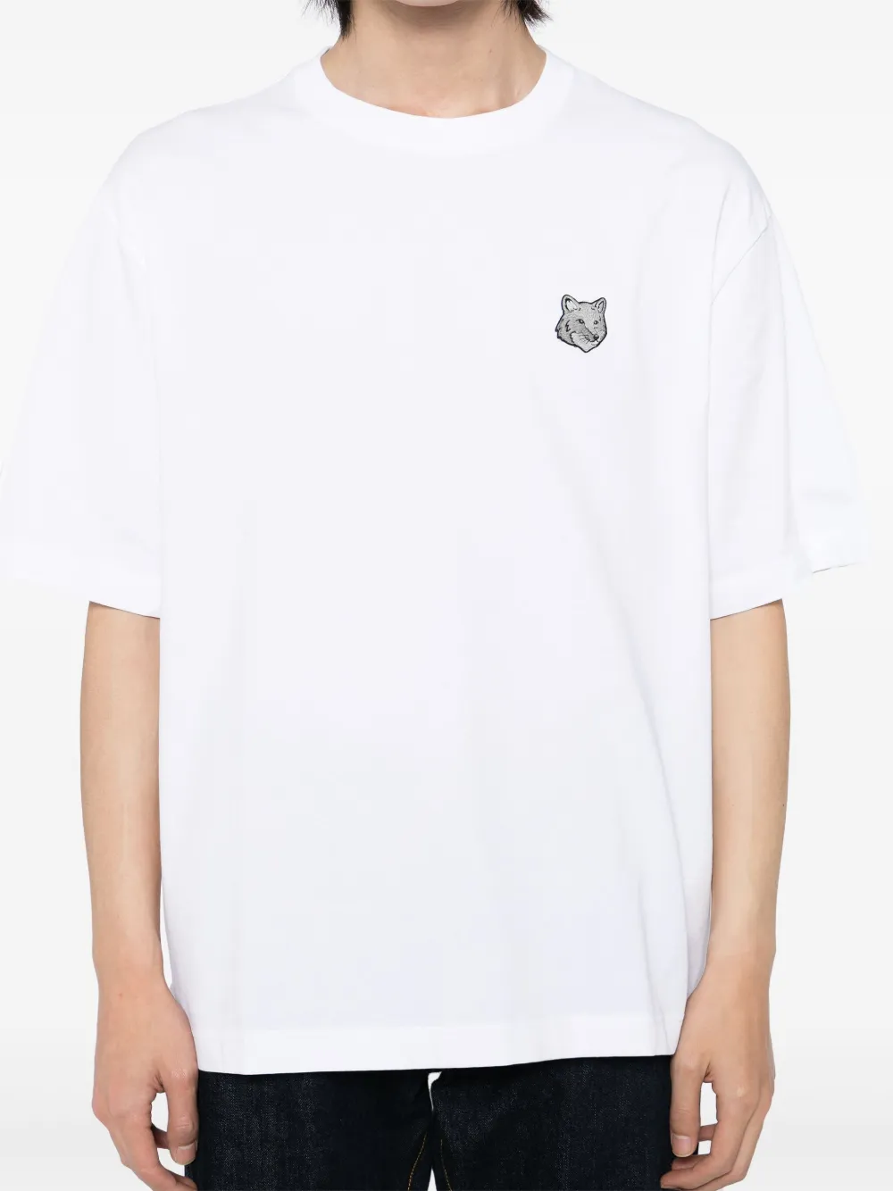Maison Kitsuné T-shirt met vossenkop patch Wit