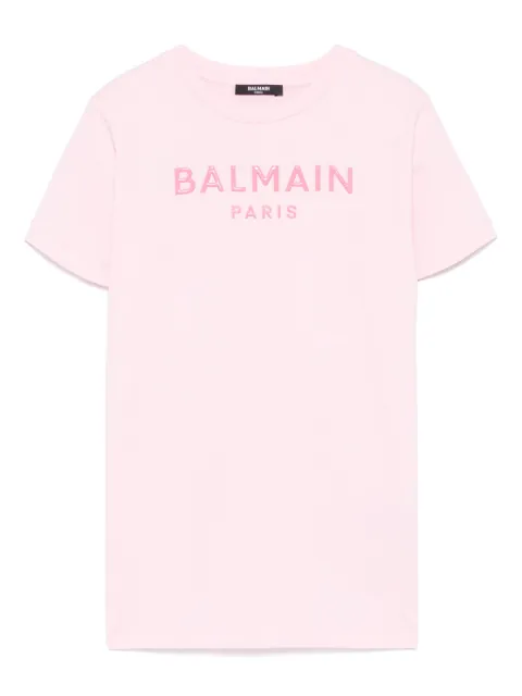 Balmain Kids فستان بأبليكة شعار الماركة