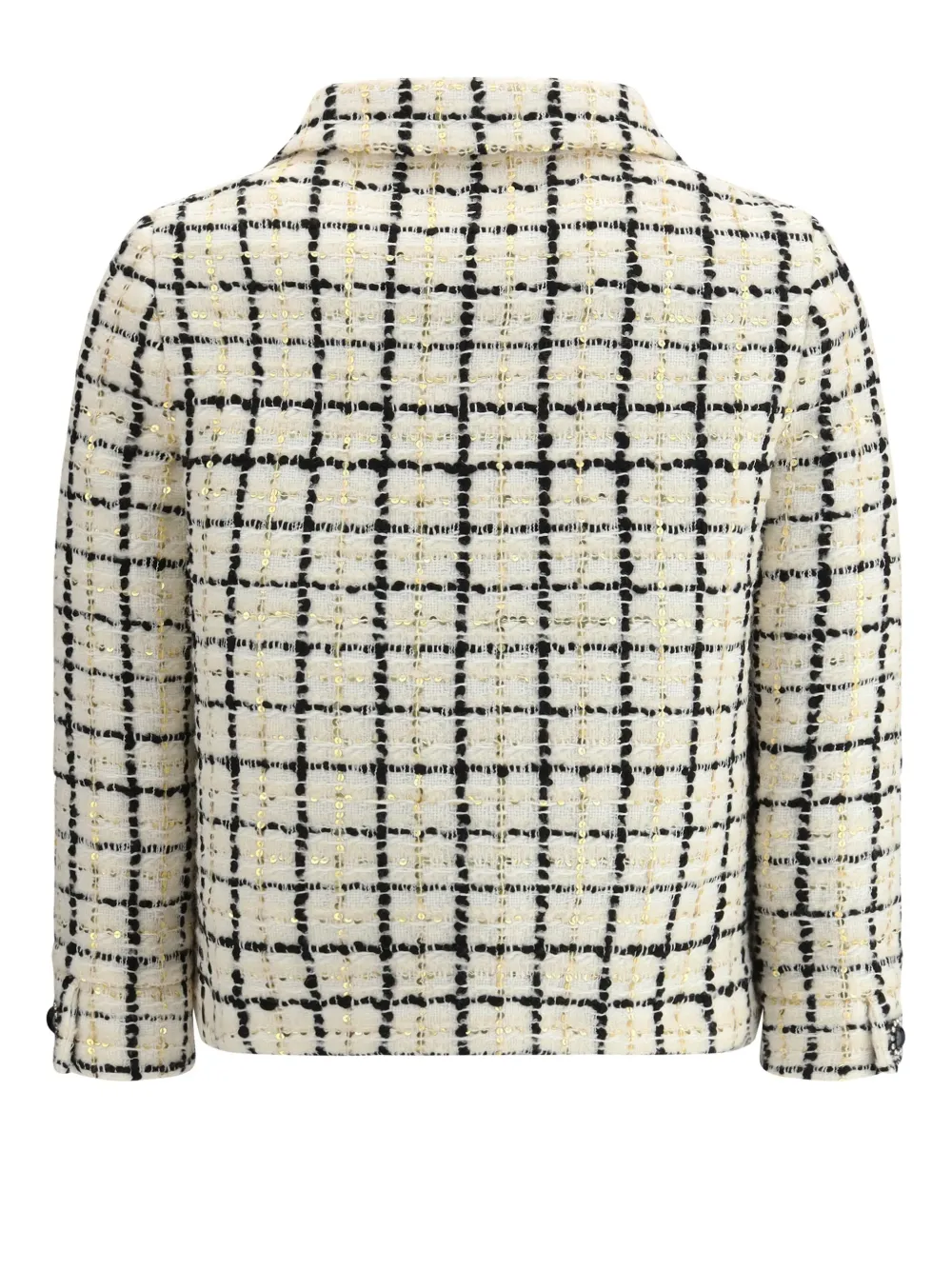 Valentino Check Three-quarter Sleeve Tweed Jacket In Neutrals