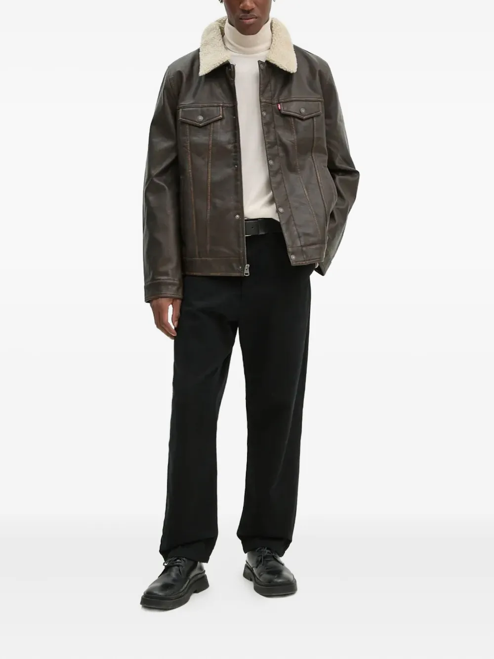 Levi's Logo-detail Leather Jacket In Green