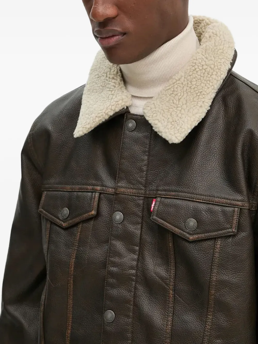 Levi's Logo-detail Leather Jacket In Green