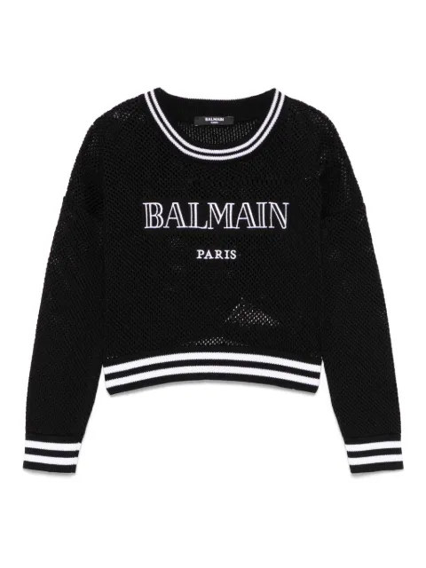Balmain Kids 로고 자수 스웨터