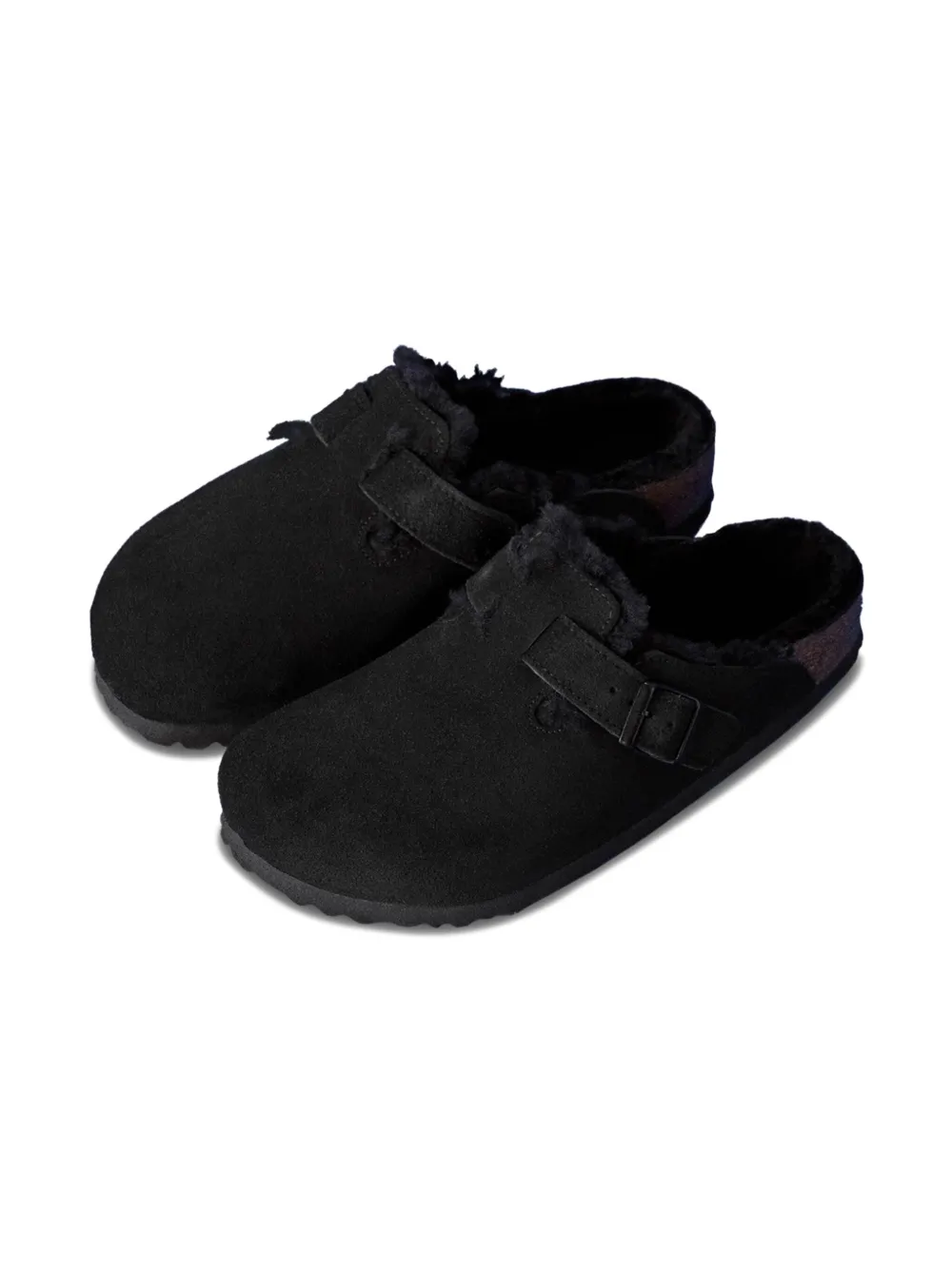 Birkenstock Kids Boston suede slippers Black