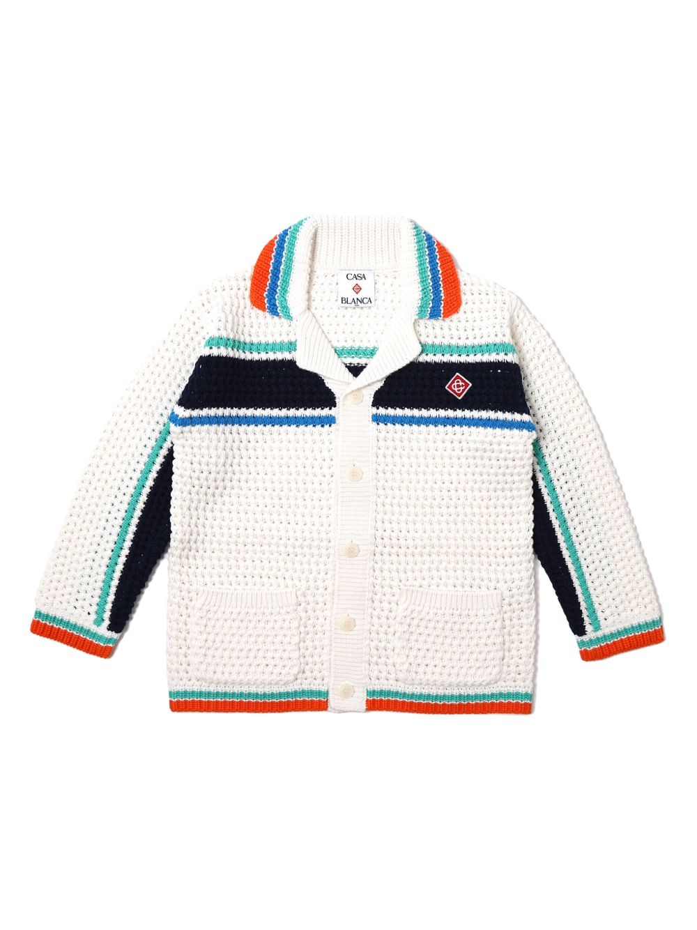 CASABLANCA KIDS Tennis Stripe crochet cardigan - White