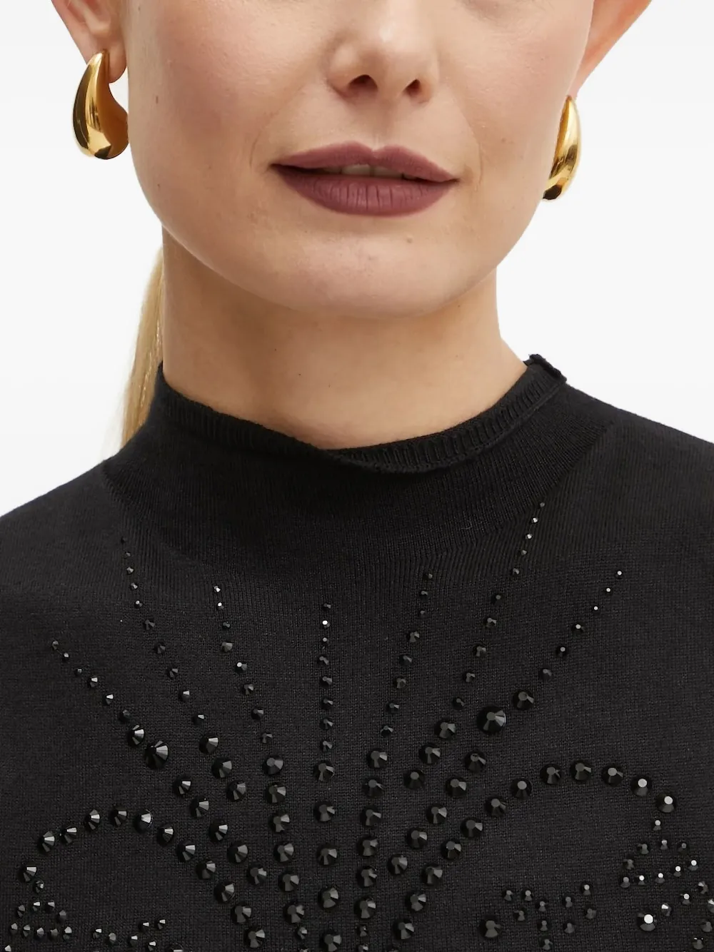 Guess Usa Embellished Mock-neck Top In Black