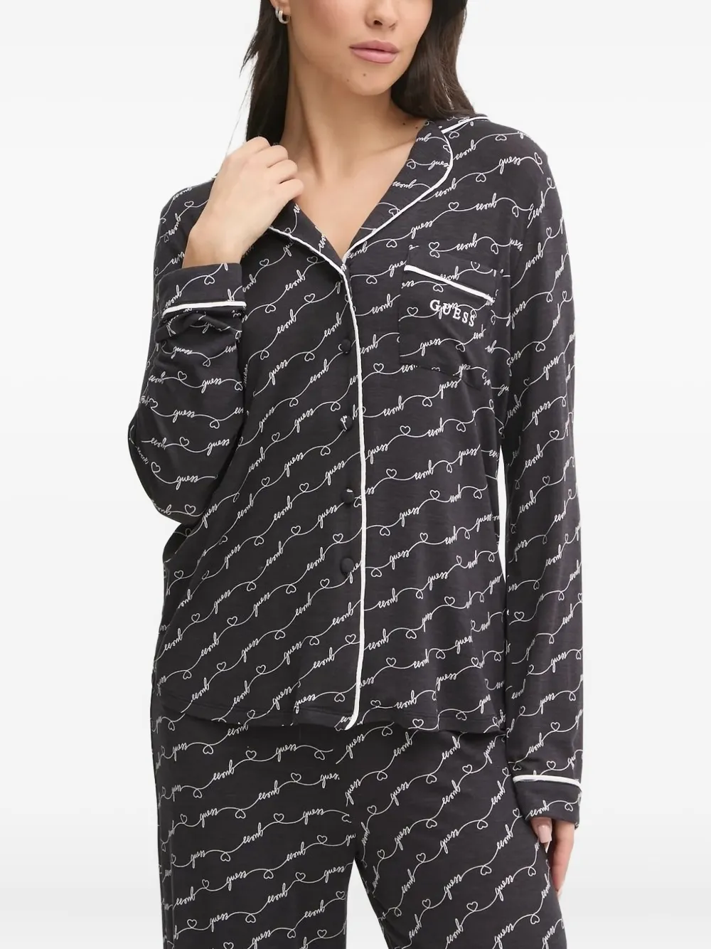 Guess Usa Logo-heart Pyjamas Set In Black