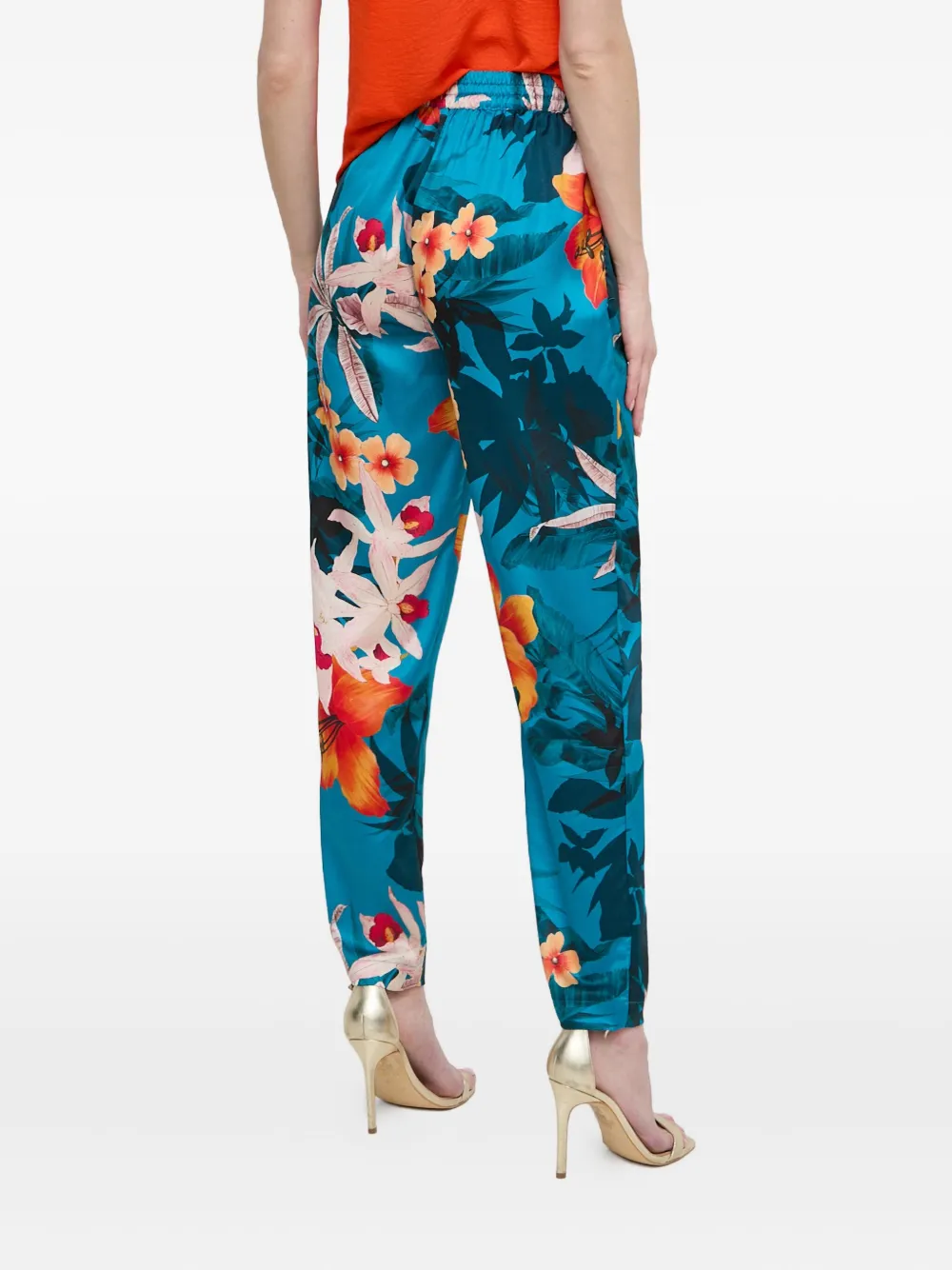 Guess Usa Floral Trousers In Orange