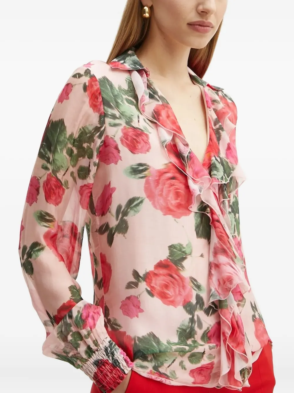 GUESS USA Blouse met roosprint en ruches Roze