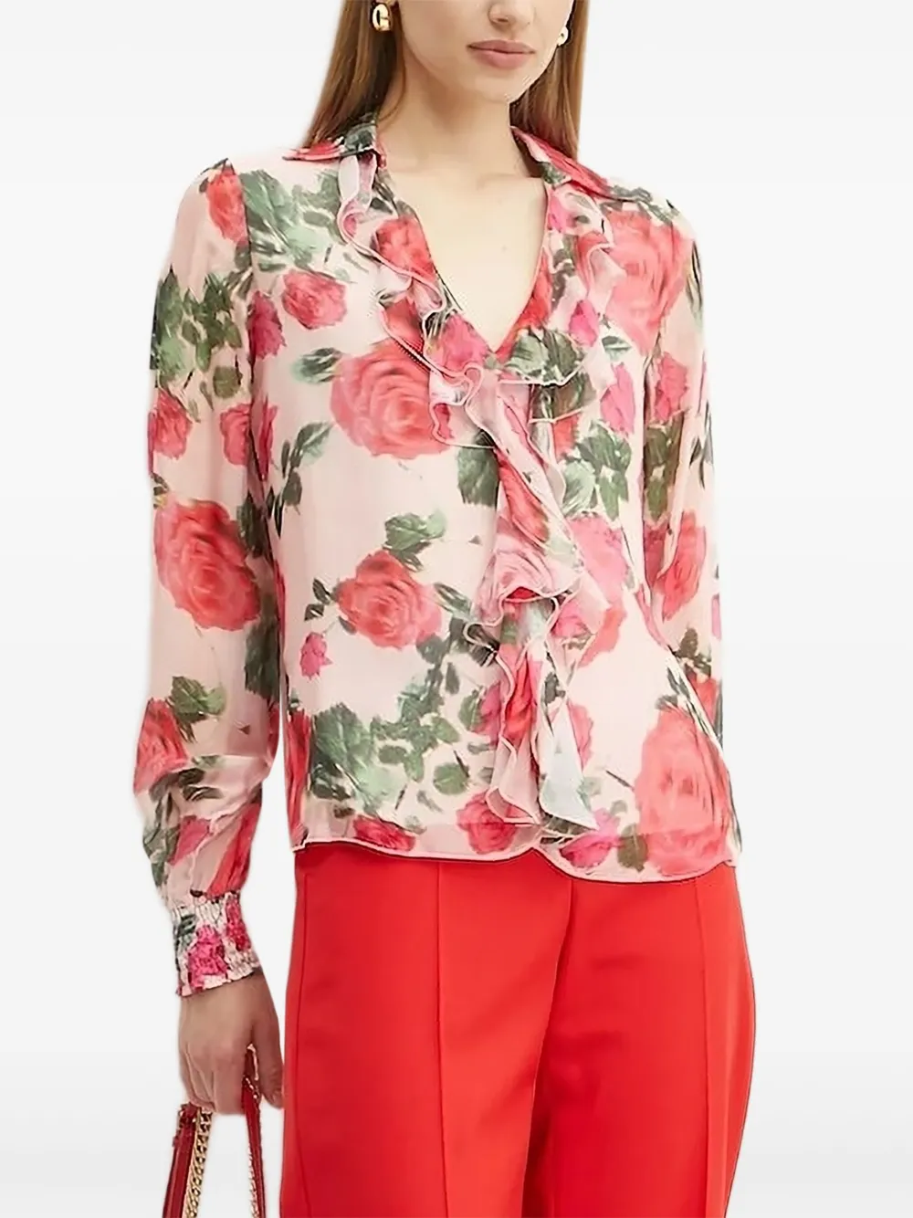 GUESS USA rose-print ruffled blouse - ピンク GUESS USA rose-print ruffled blouse - ピンク