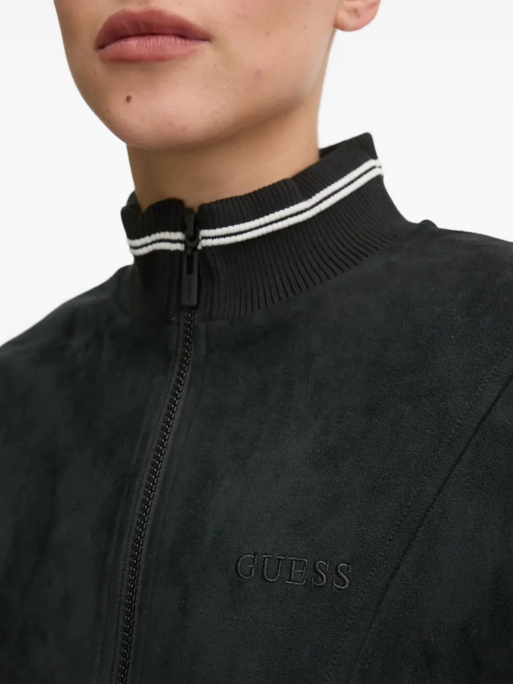 Guess Usa Zip-up Ribbed-collar Sweatshirt In Black