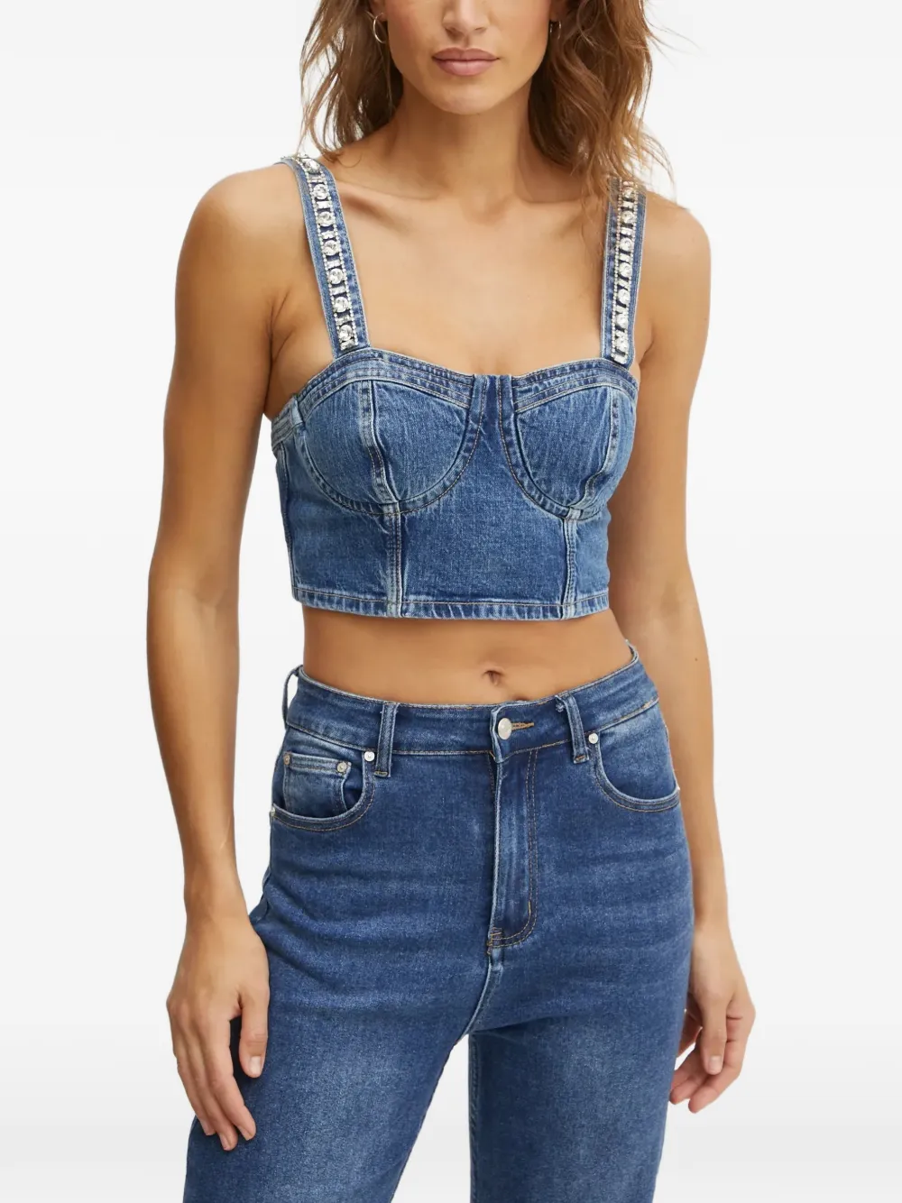 GUESS USA Top denim con decorazione - Blu