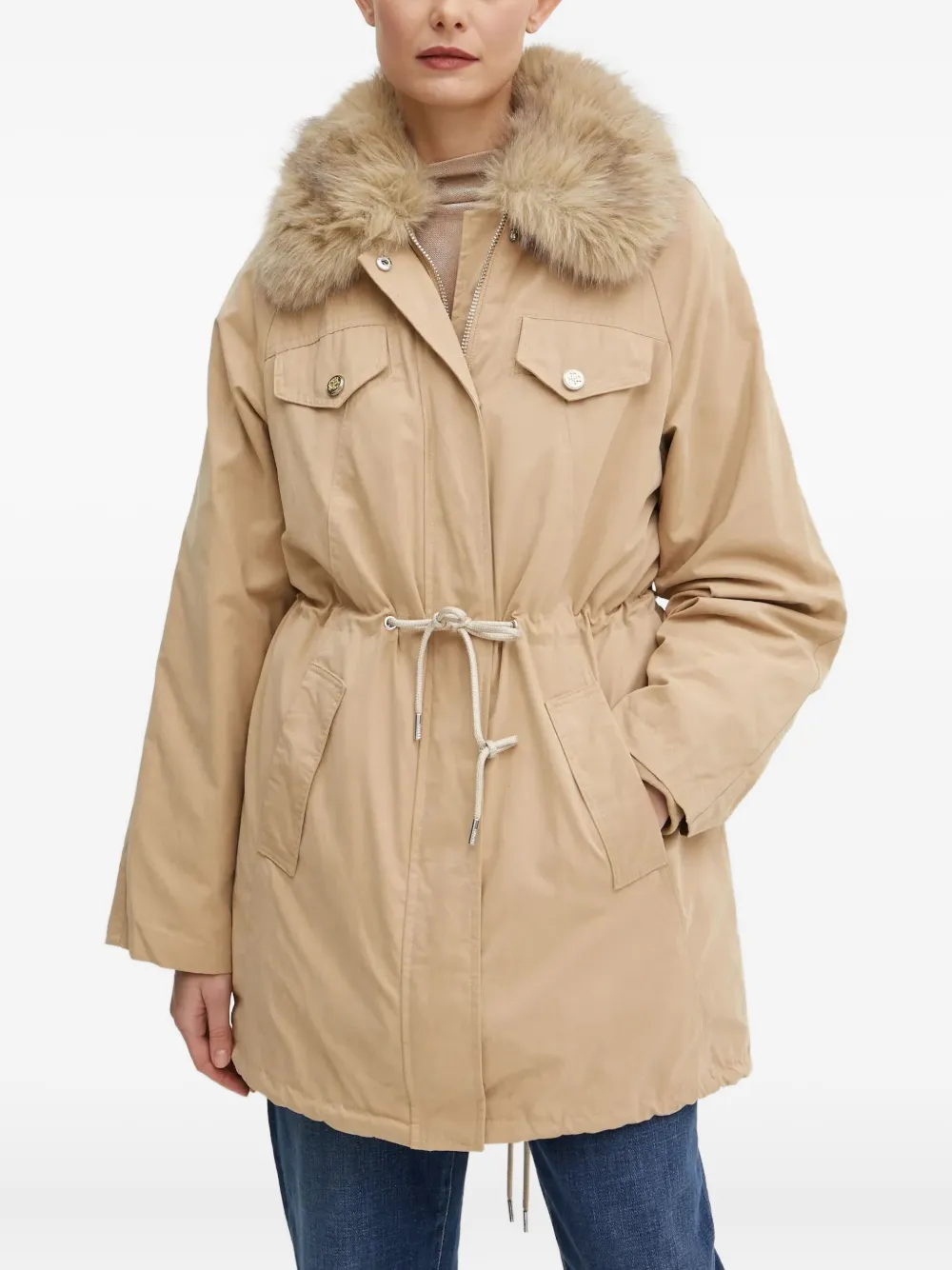 Guess Usa Faux-fur Collar Drawstring Jacket In Neutral