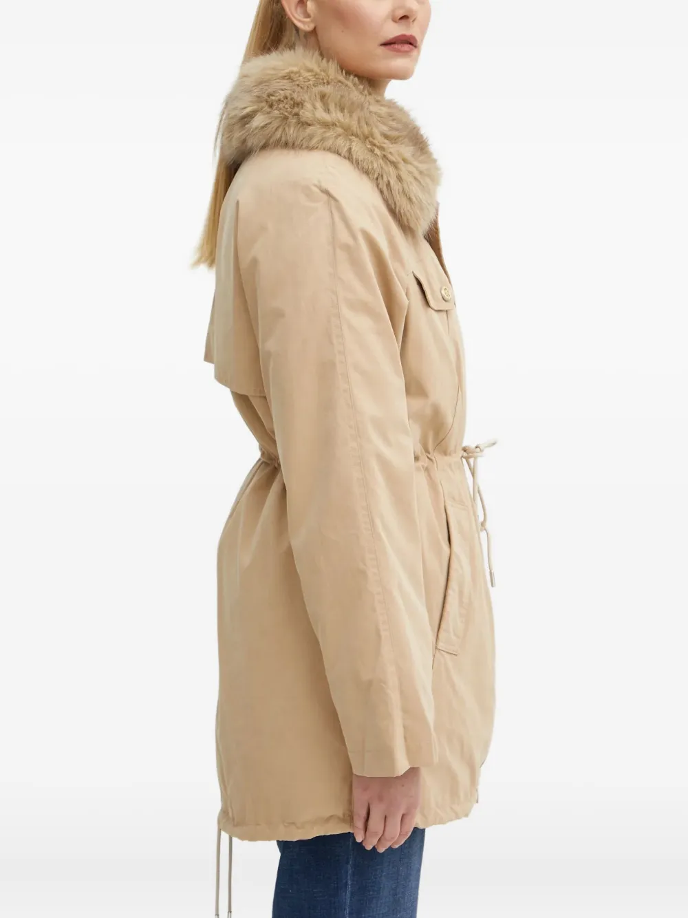 Guess Usa Faux-fur Collar Drawstring Jacket In Neutral