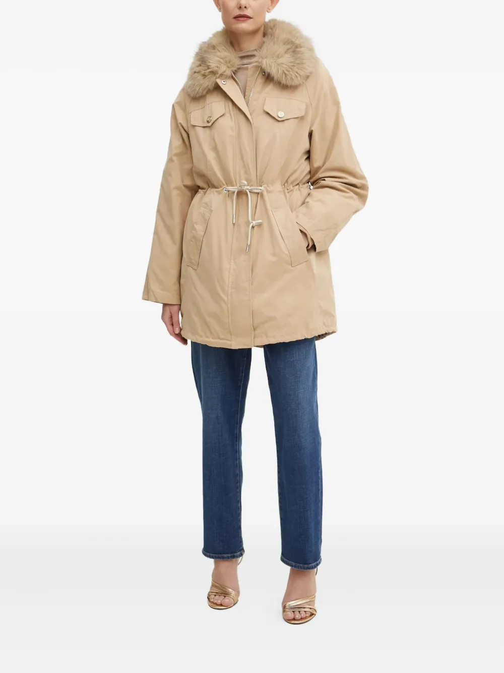Guess Usa Faux-fur Collar Drawstring Jacket In Neutral