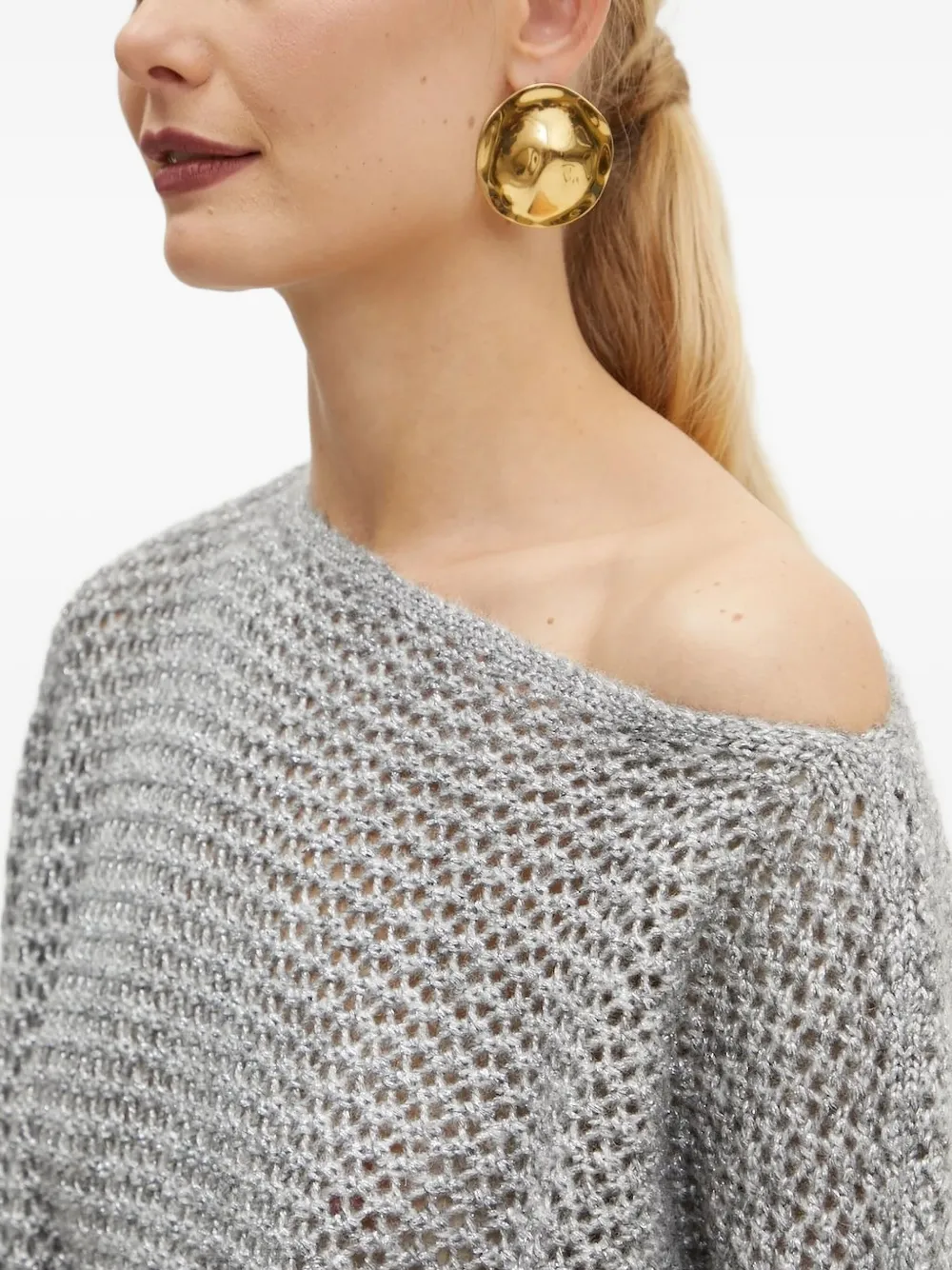 Guess Usa Open-shoulder Knit Sweater In Gray