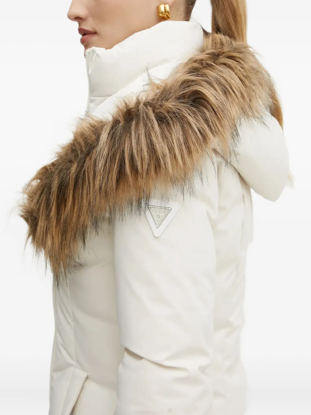 Guess Usa Faux-fur Hooded Jacket In White