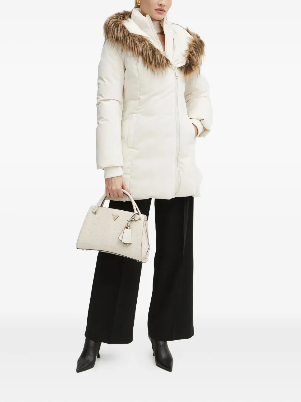 Guess Usa Faux-fur Hooded Jacket In White