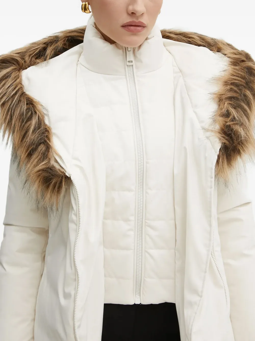 Guess Usa Faux-fur Hooded Jacket In White