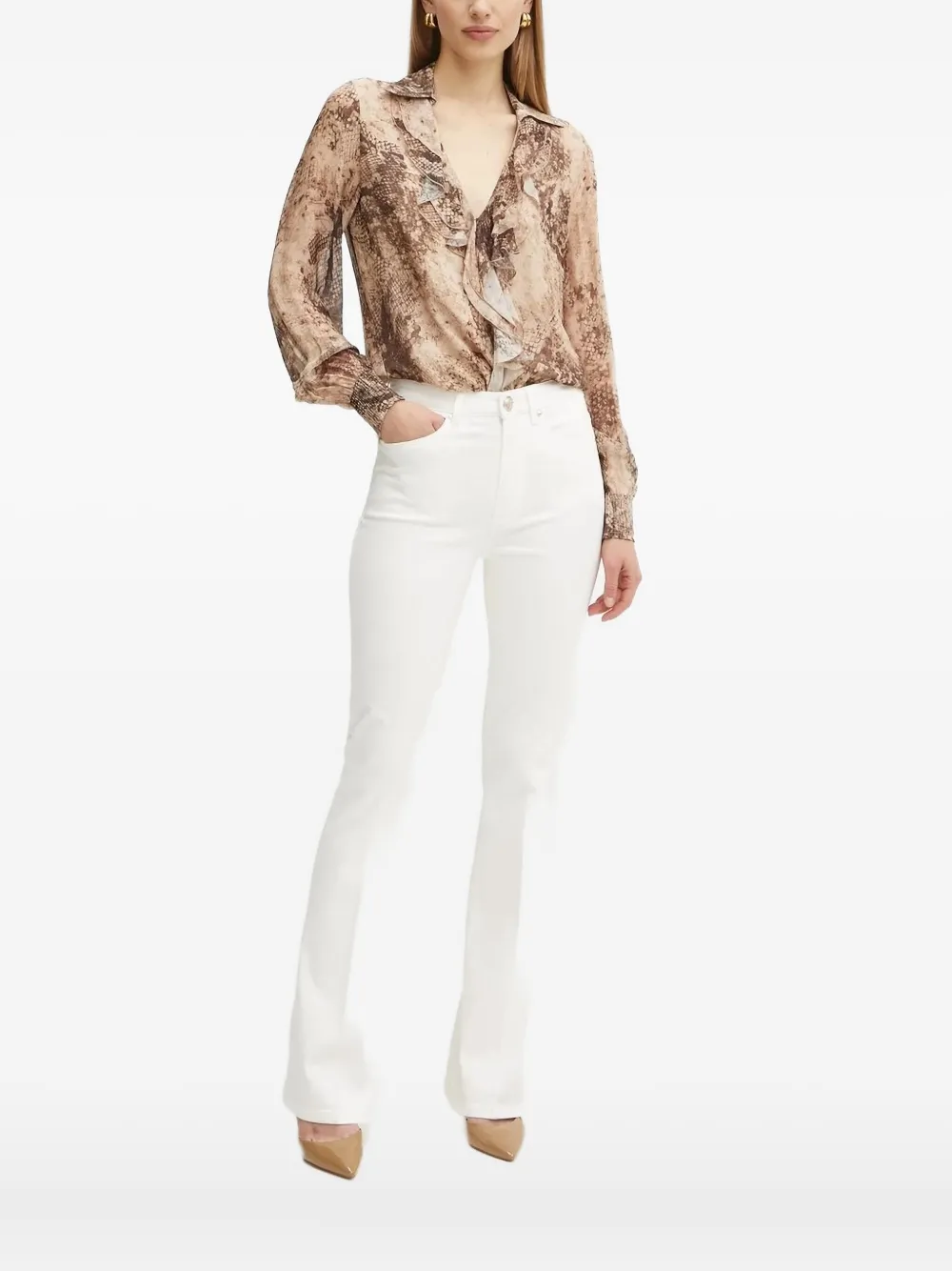 Guess Usa Snake-print Blouse In Brown
