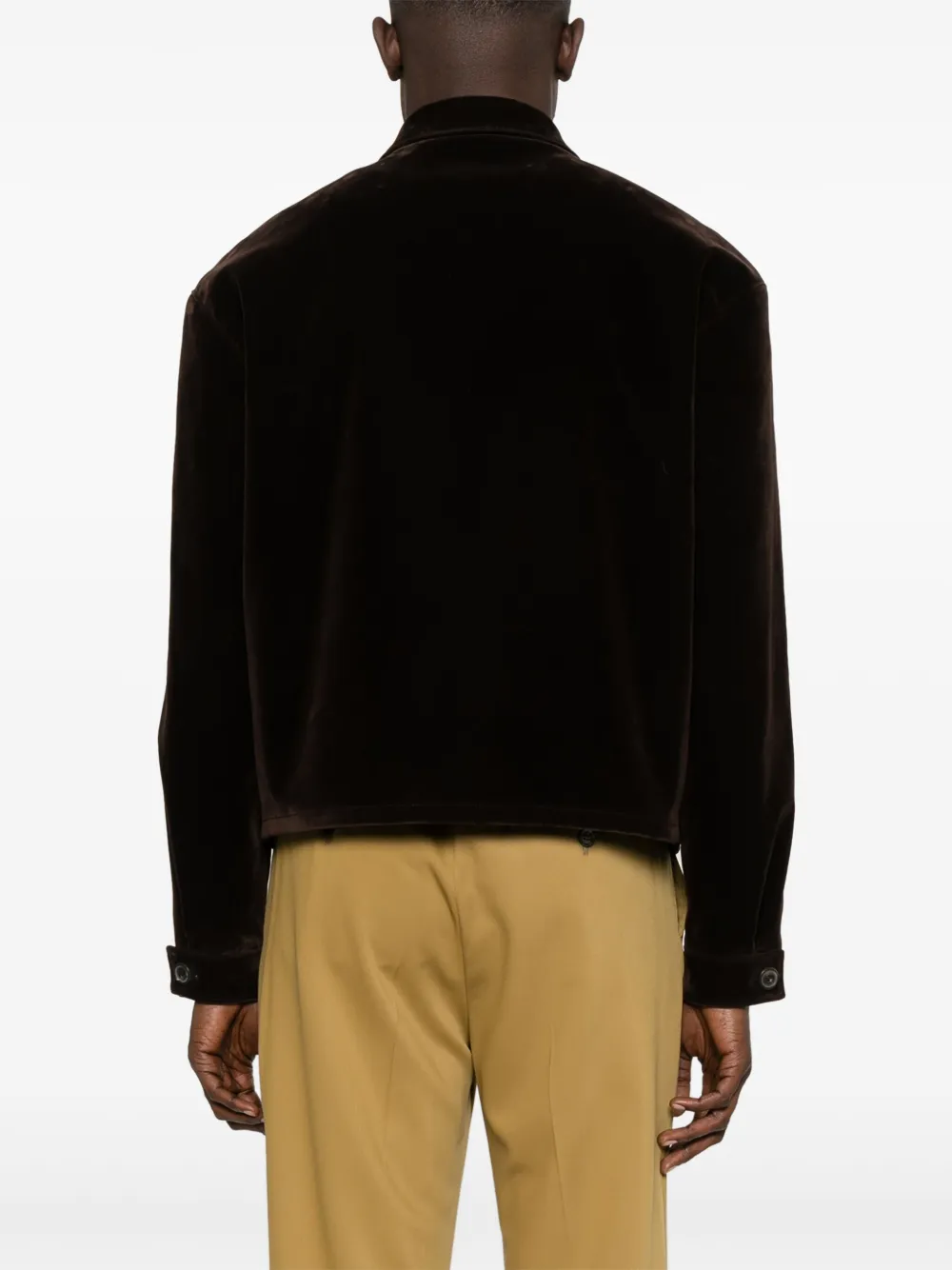 Shop Prada Velvet Shirt Jacket In Brown