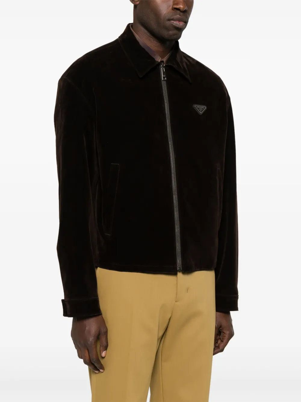Shop Prada Velvet Shirt Jacket In Brown