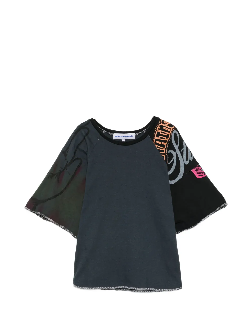 Stain Shade patchwork raw-cut T-shirt – Blue