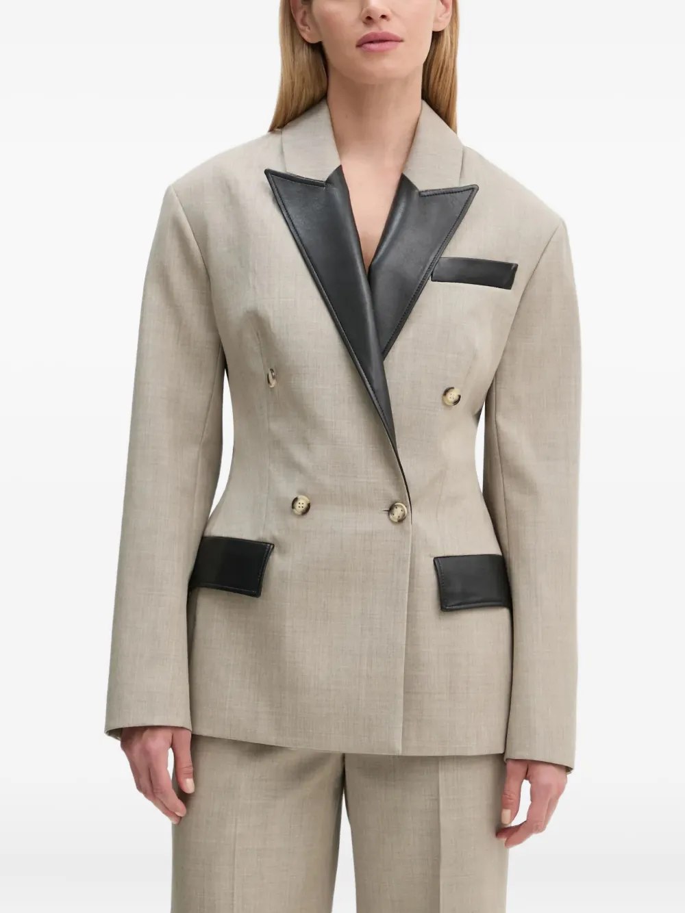 Nanushka Pacey leather-trimmed double-breasted blazer | Blazers | Image 2