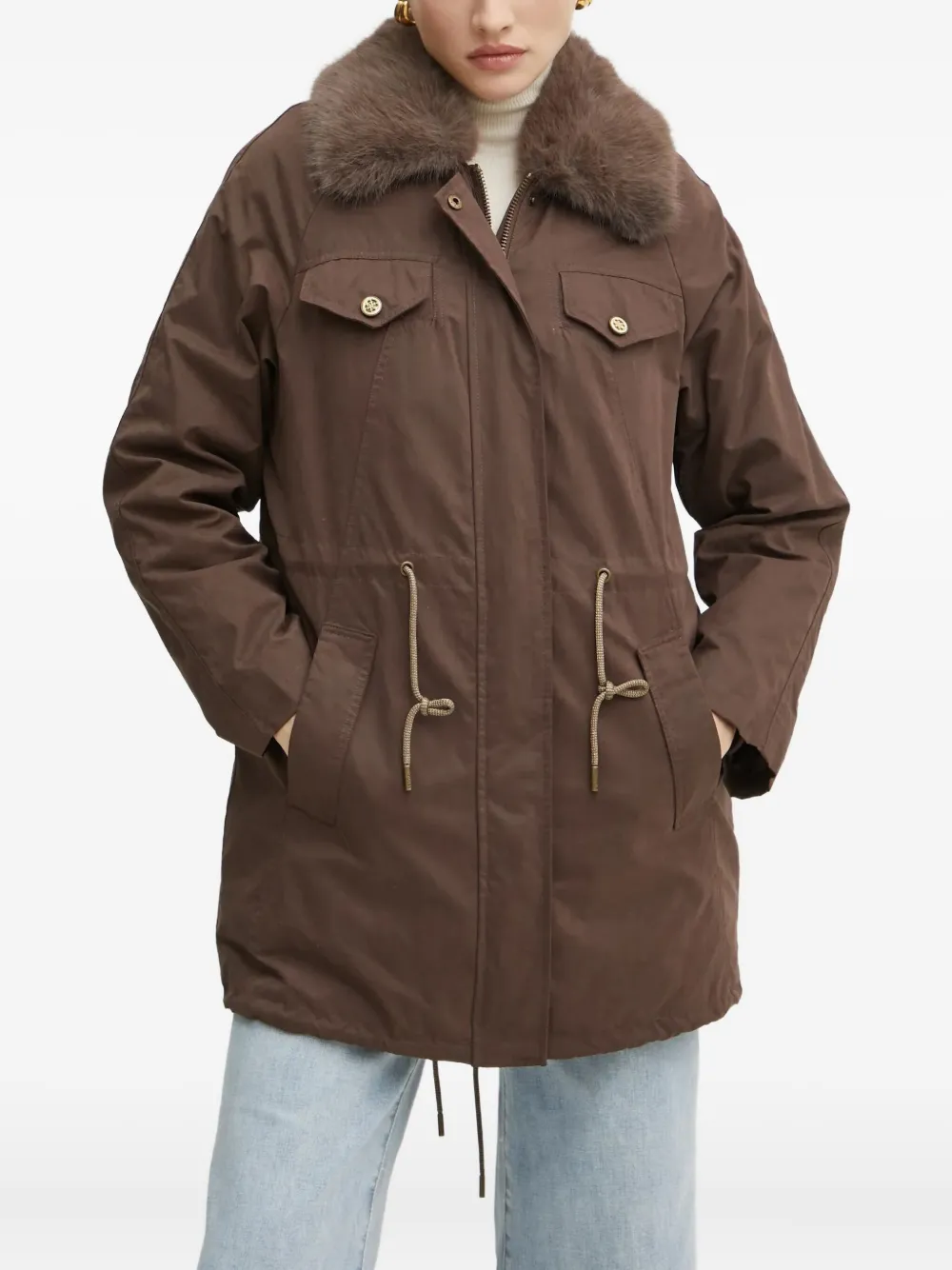 Guess Usa Faux-fur Collar Jacket In Brown
