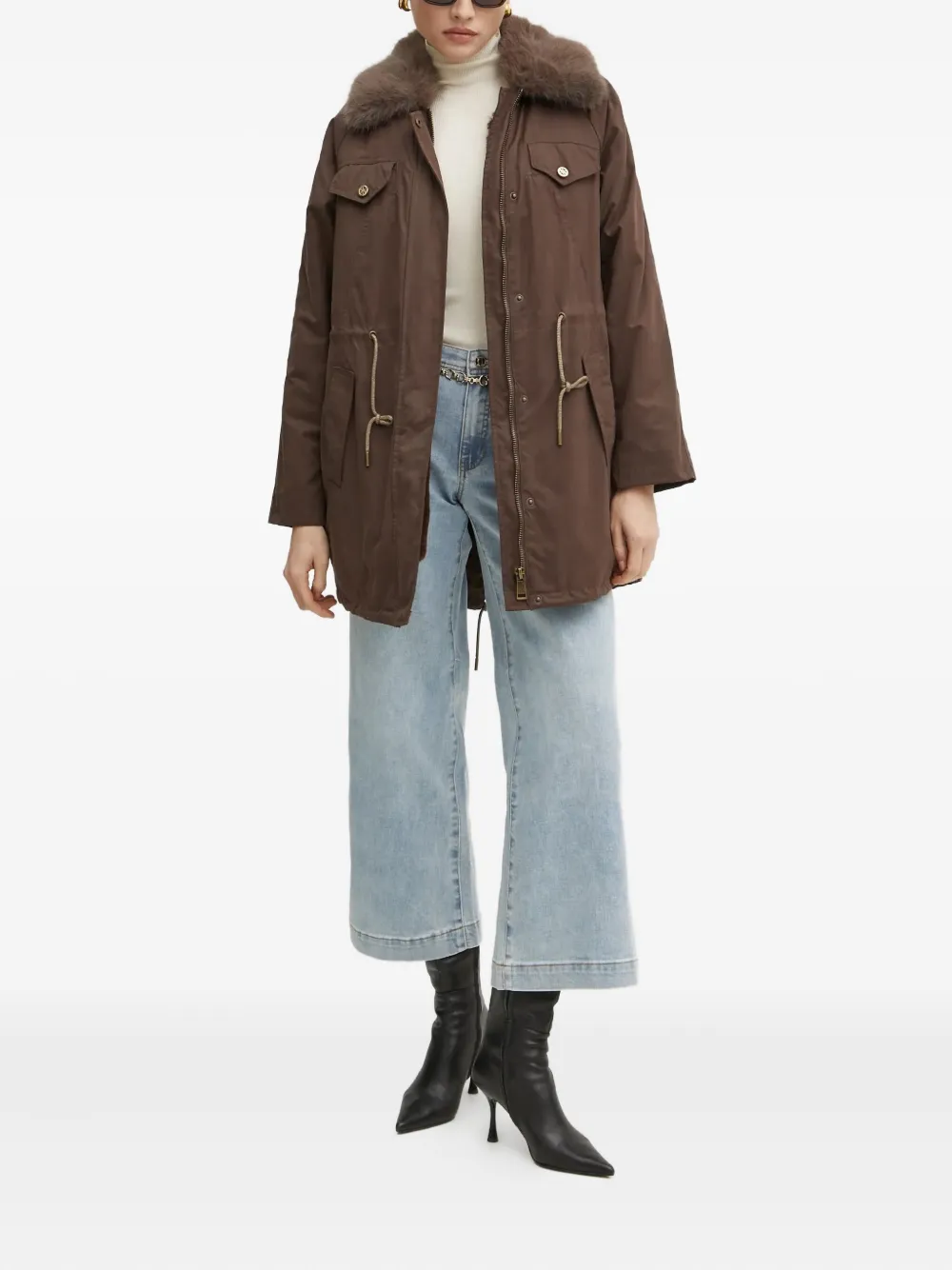 Guess Usa Faux-fur Collar Jacket In Brown