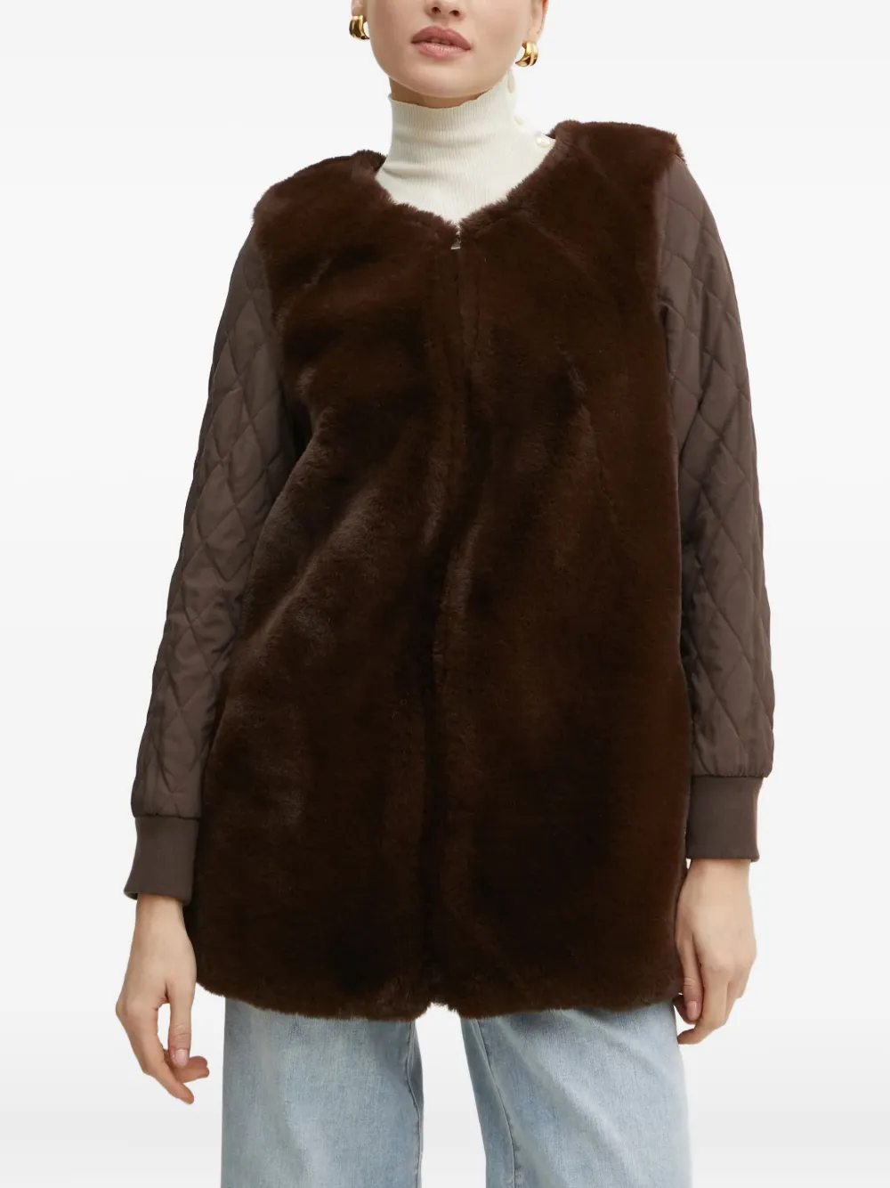 Guess Usa Faux-fur Collar Jacket In Brown