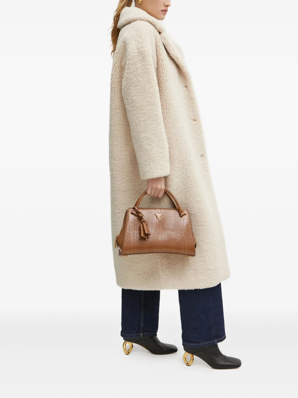 Guess Usa Buttoned Collared Coat In White