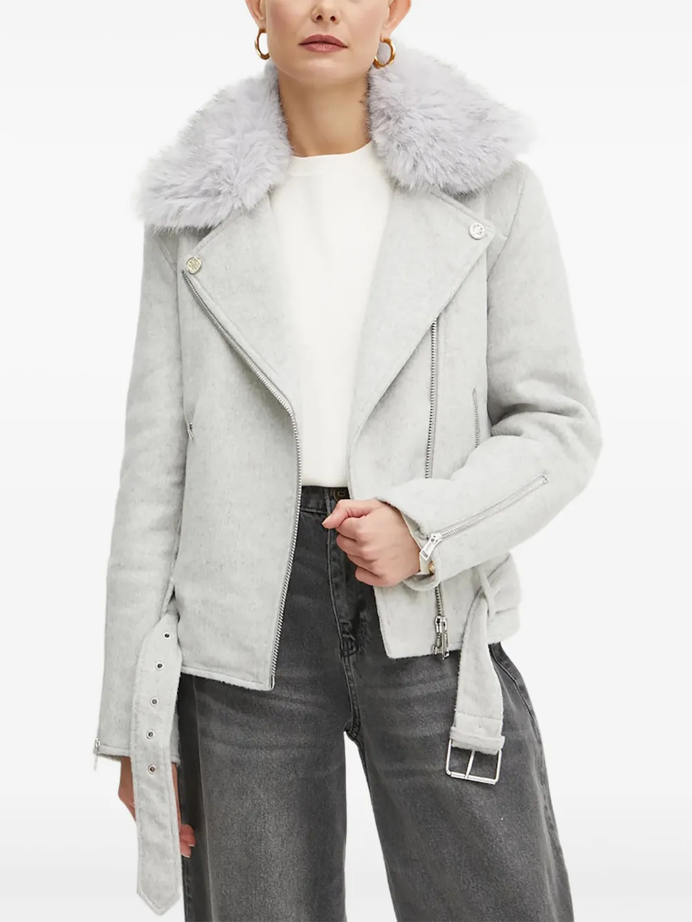 GUESS USA faux-fur belted jacket | Grey | Image 1