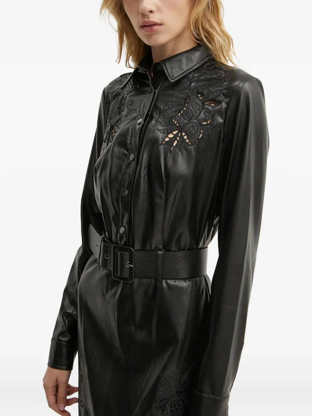 Guess Usa Floral Cut-out Belted Mini Dress In Black
