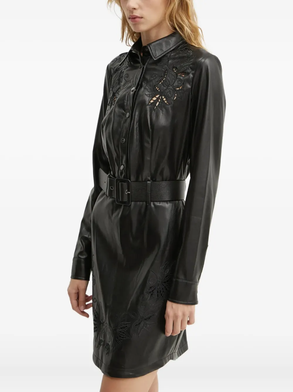 Guess Usa Floral Cut-out Belted Mini Dress In Black