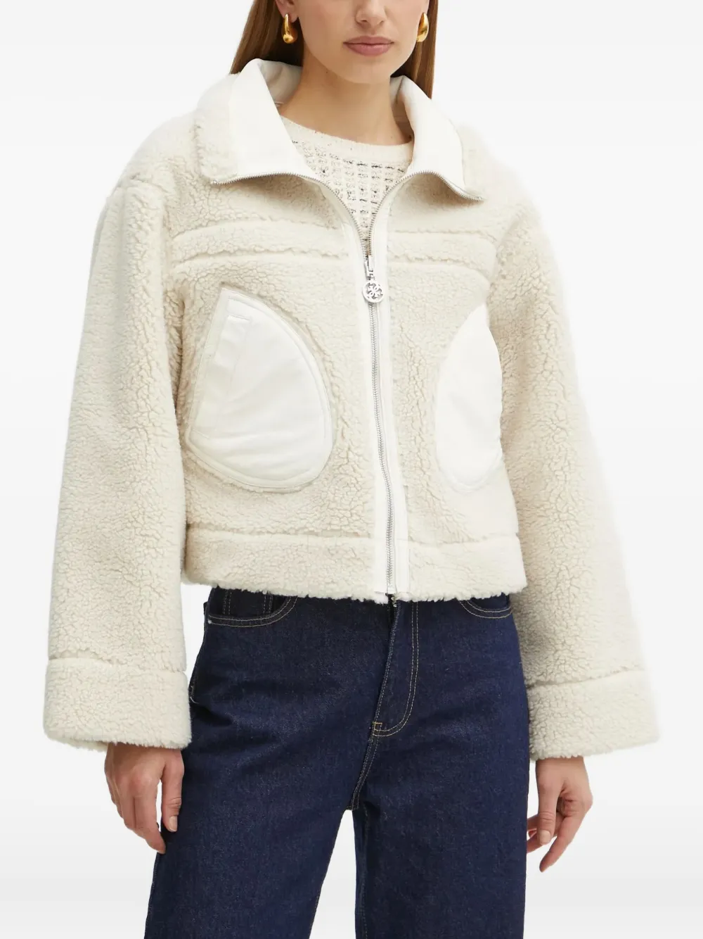 GUESS USA Borg jack van imitatiebont met fleece vlakken Beige