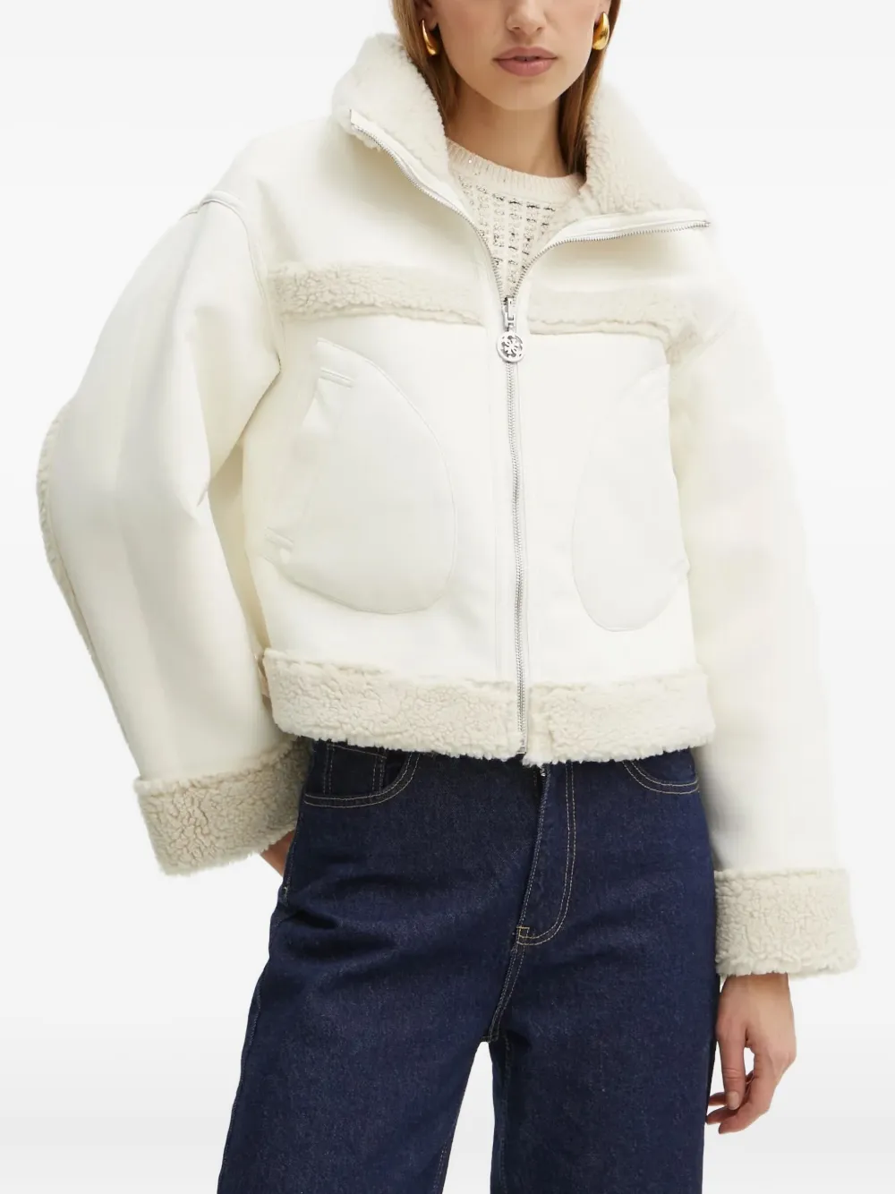 GUESS USA Borg jack van imitatiebont met fleece vlakken Beige