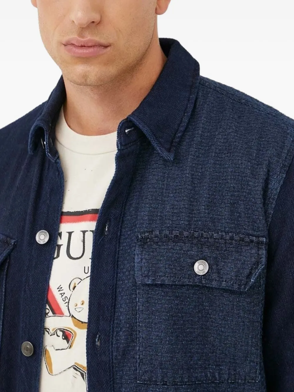 GUESS USA Denim shirtjack met textuur vlak Blauw