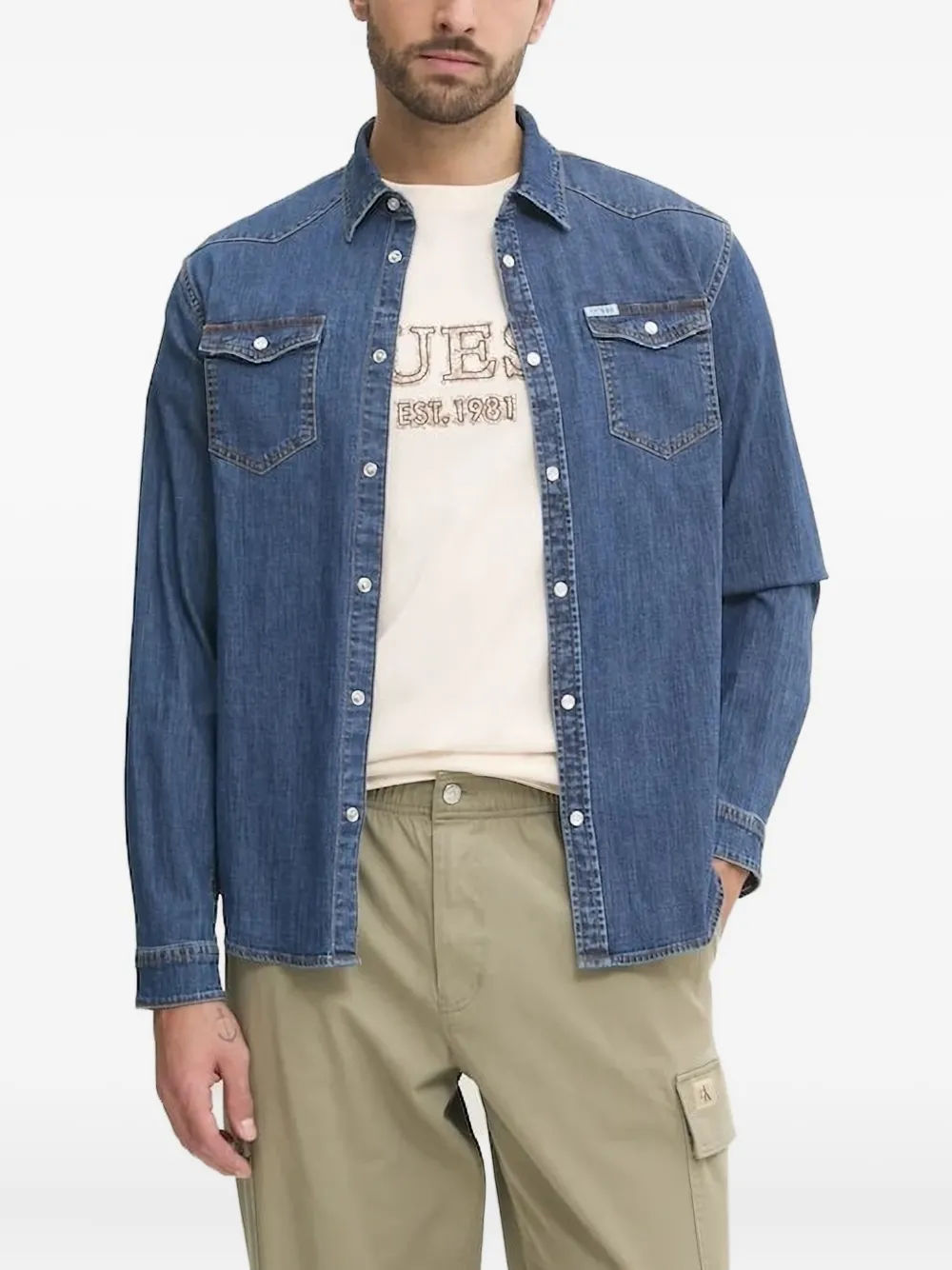 GUESS USA デニム フラットポケット シャツ - ブルー