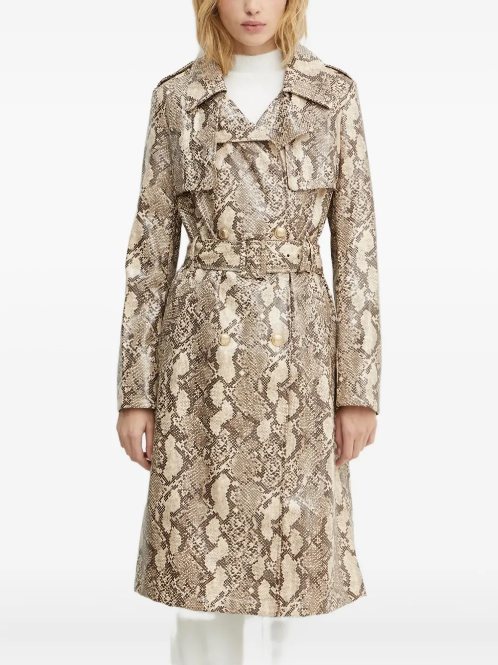 GUESS USA Trenchcoat met ceintuur slangenprint Beige