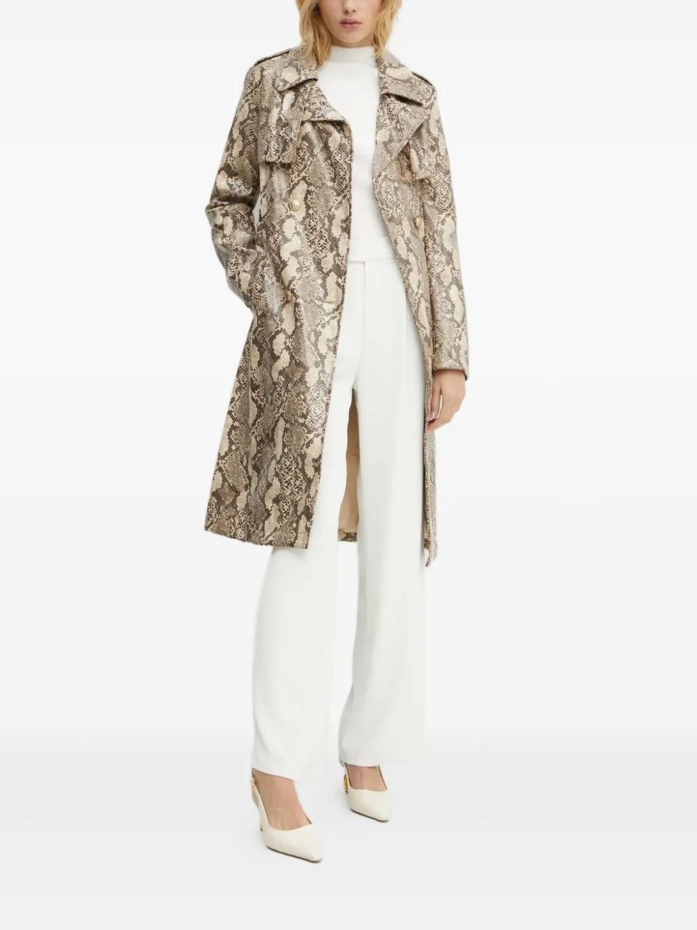 GUESS USA Trenchcoat met ceintuur slangenprint Beige