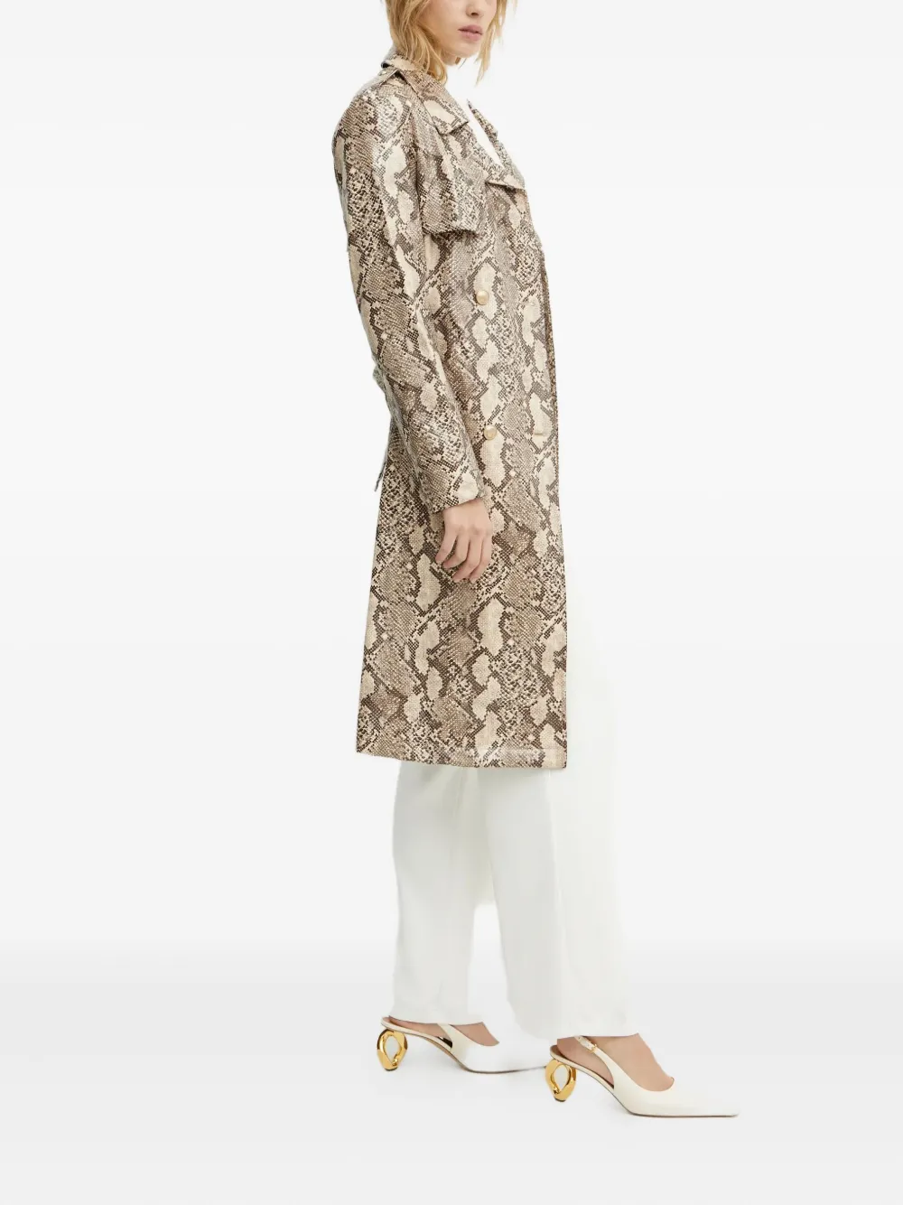 GUESS USA Trenchcoat met ceintuur slangenprint Beige