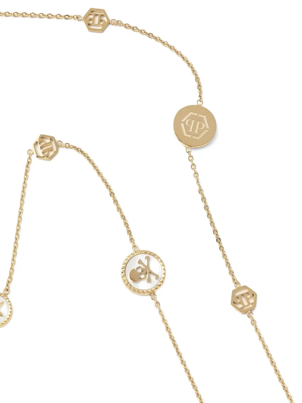 Philipp Plein stainless steel skull-hexagon pendant necklace - Goud