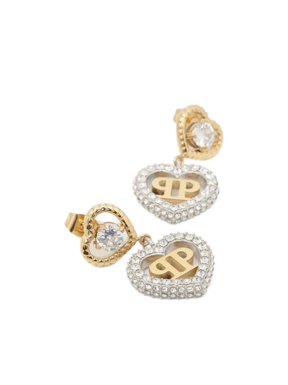 Philipp Plein heart-charm drop earrings - Goud