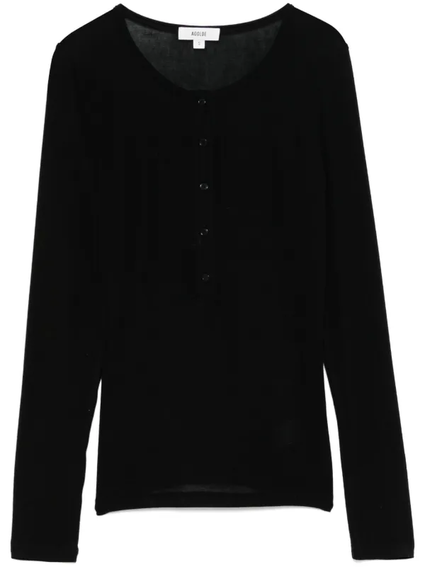 【関税込み】AGOLDE ブラック Faustine ヘンリーネック トップス AGOLDE Faustine ヘンリーネック Tシャツ | ブラック | FARFETCH JP
