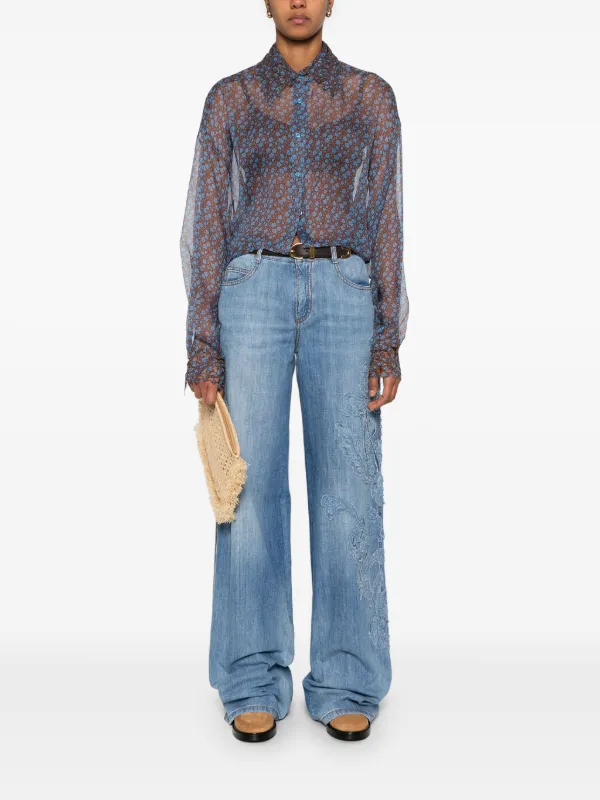 デニム・ジーパン ERMANNO SCERVINO DENIM JEANS WITH FLORAL EMBROIDERY Ermanno Scervino Straight-Cut Denim Trousers with Hand