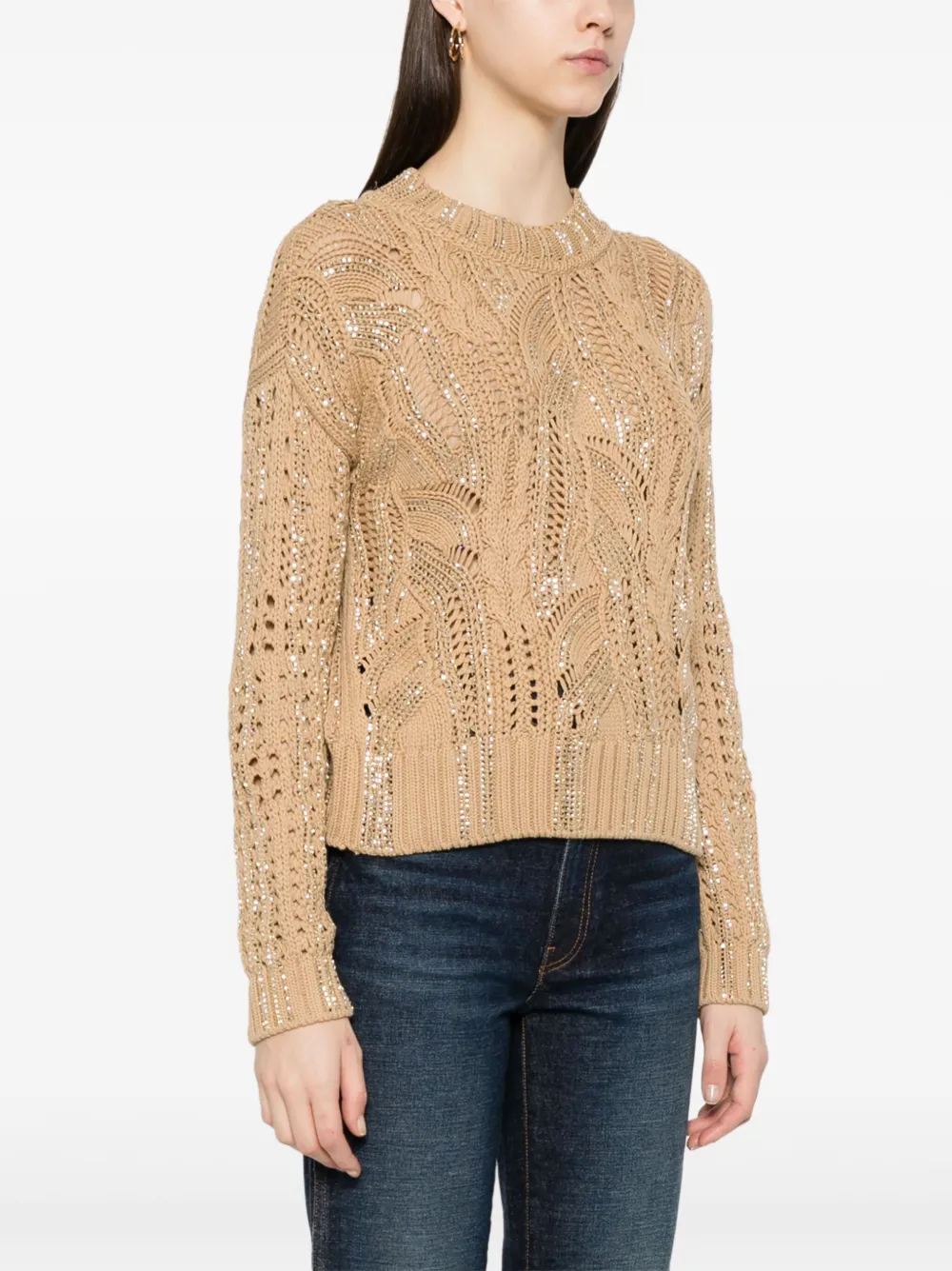 Ermanno Scervino Sweater verfraaid met kristallen Bruin