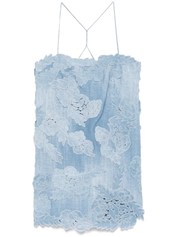 Ermanno Scervino Floral-appliqu Mini Dress - Blue